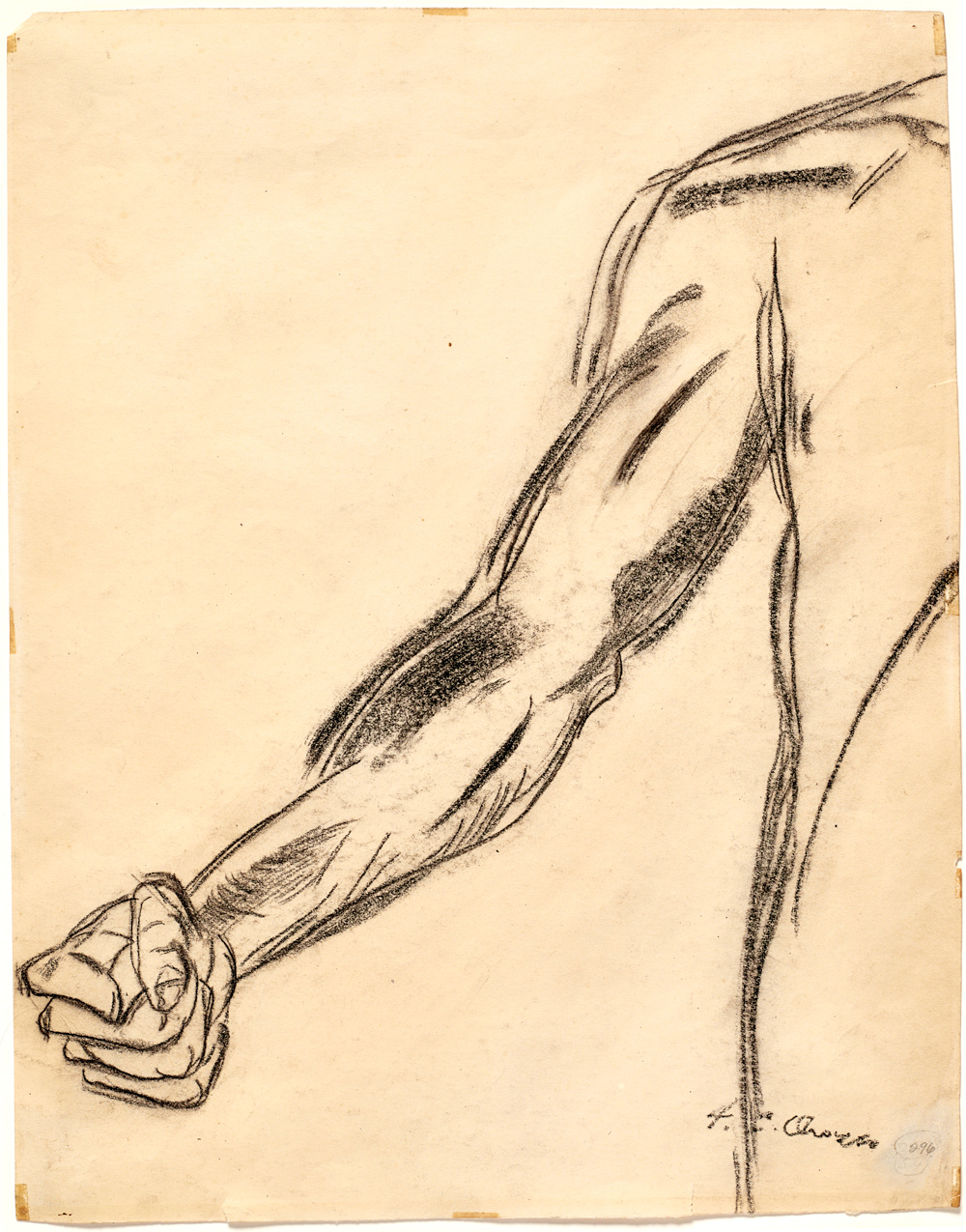 Study of extended right arm with clutched hand, 1932