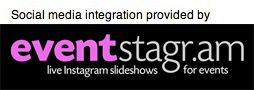 An eventstagr.am logo in black and gray, with "event" in a fushia hue. The text below reads live Instagram slideshows for events.