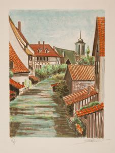 Image of Untitled (Street scene along a canal)