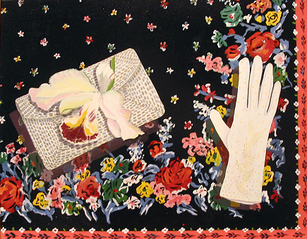 The Anniversary – Accessories – Scarf with Evening Purse, Orchid Corsage and Glove, 1971