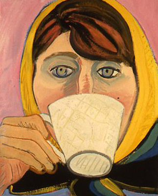 Self-Portrait in Scarf Drinking Tea, 1972