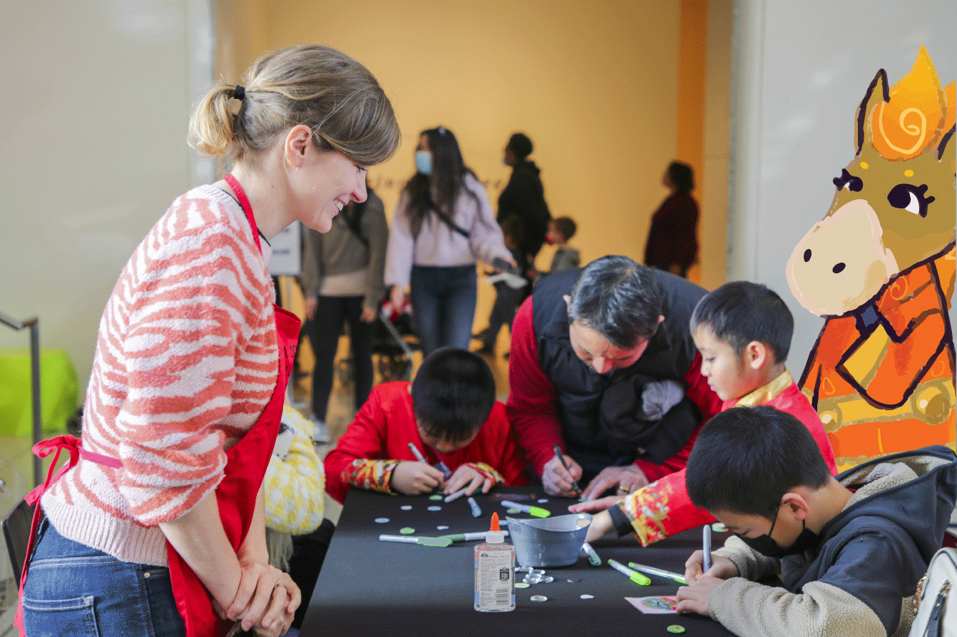 animated sequence of Fire Horse partaking in Lunar New Year activities