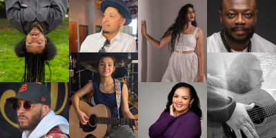 headshots of performers and poet