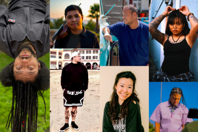 collection of seven headshots of musicians and artists