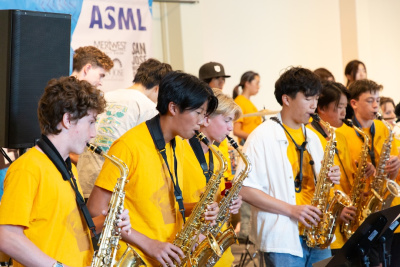 youth musicians playing saxophones
