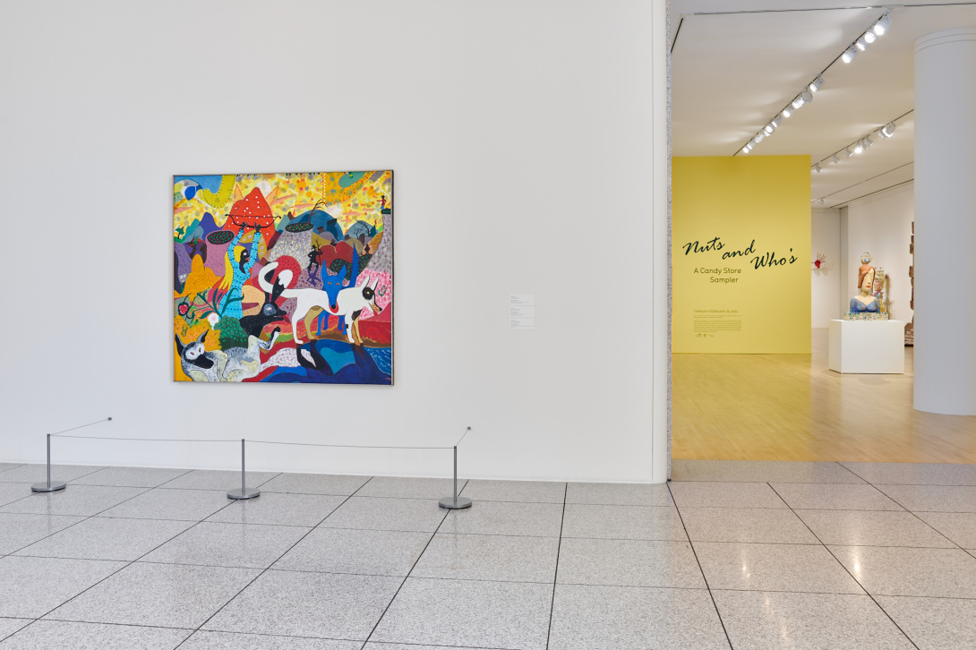 gallery installation shot of large-scale painting in front