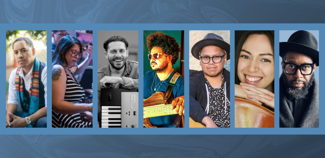 headshots of performers and poet