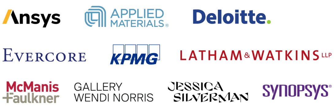 Ansys, Applied Materials, Deloitte, Evercore, KPMG, Latham & Watkins LLP, McManis Faulkner, Gallery Wendi Norris, Jessica Silverman, Synopsys logos