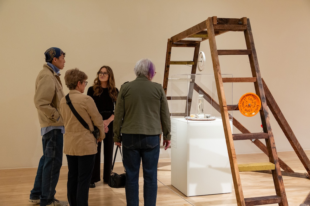 a tour with an installation that includes a ladder and preserved specimens