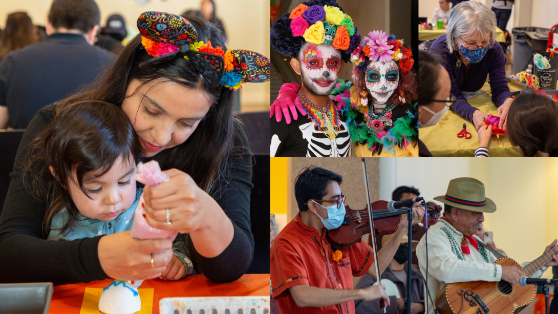 a collage of day of the dead festivities