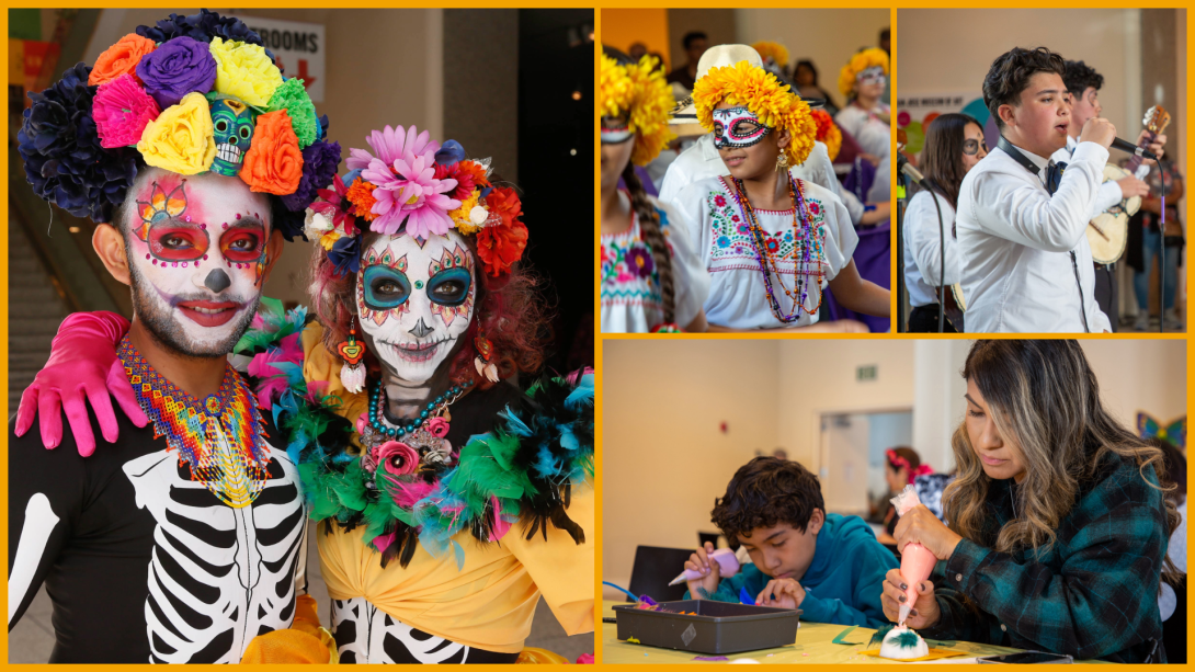 a photo grid of activities and performers for Day of the Dead