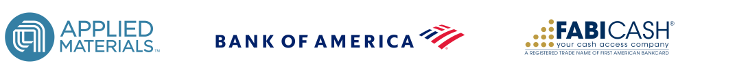Applied Materials, Bank of America, FabiCash logos