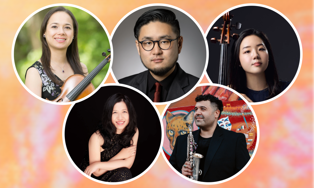 headshots of musicians with instruments