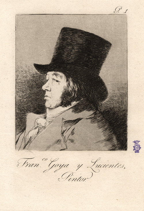 An etching of a profile of a man wearing a large top hat, perhaps from the Victorian era. He looks to the side, as though he is disinterested in anything surrounding him. His top has an flowing ascot.