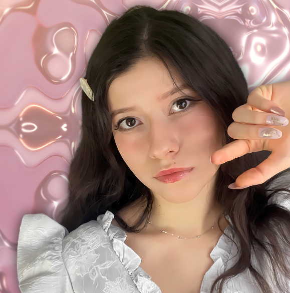 a young woman with dark wavy hair