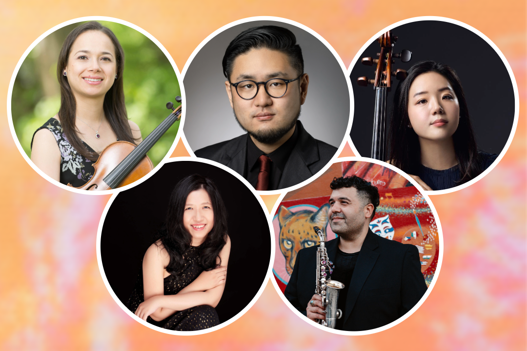 headshots of musicians with instruments