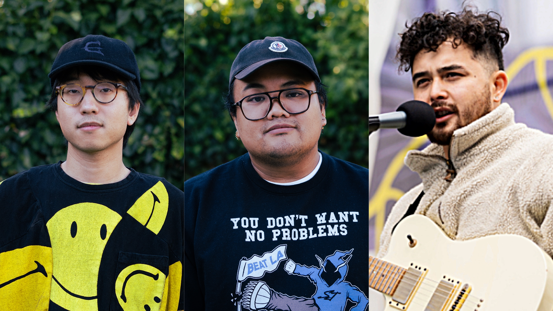three headshots of AAPI musicians